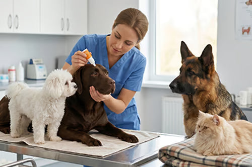 Veterinary professional caring for dogs and cats